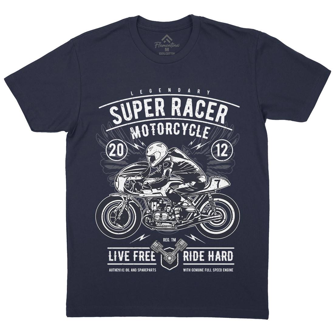 Super Racer Mens Organic Crew Neck T-Shirt Motorcycles A768