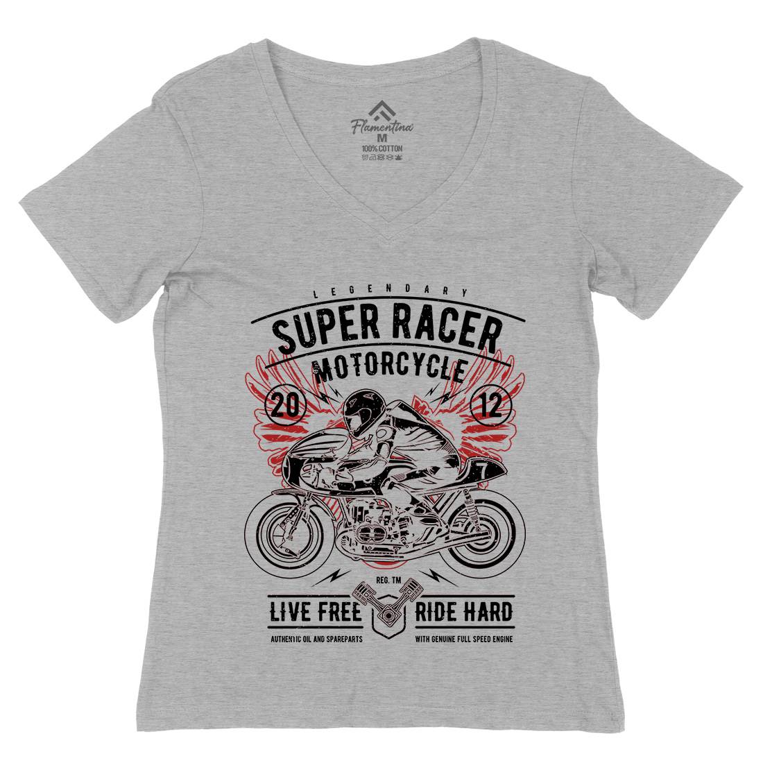 Super Racer Womens Organic V-Neck T-Shirt Motorcycles A768