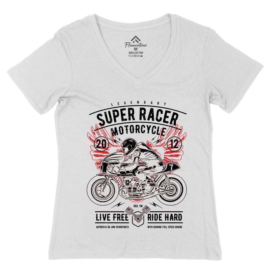 Super Racer Womens Organic V-Neck T-Shirt Motorcycles A768