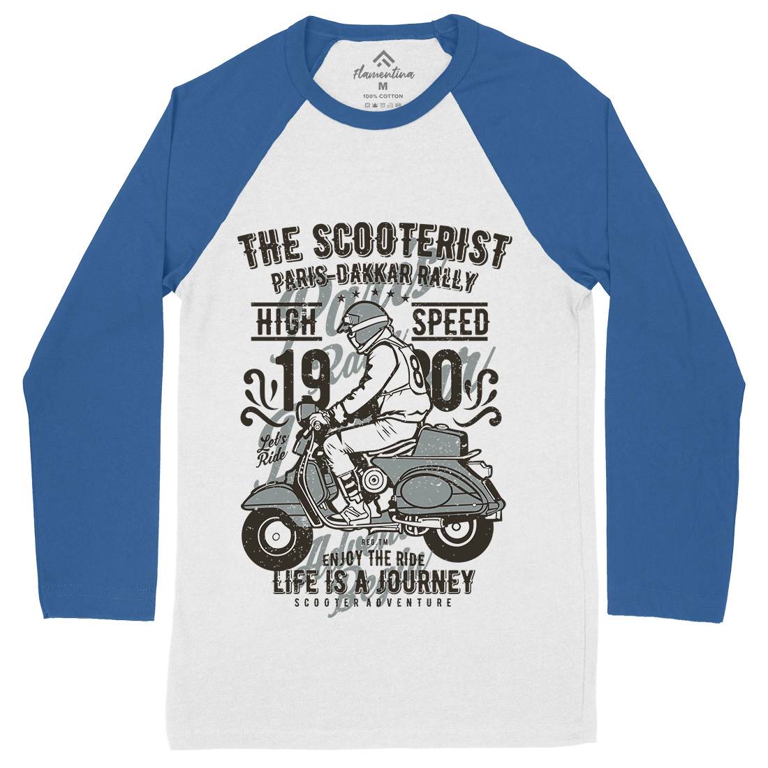 Scooterist 1980 Mens Long Sleeve Baseball T-Shirt Motorcycles A774