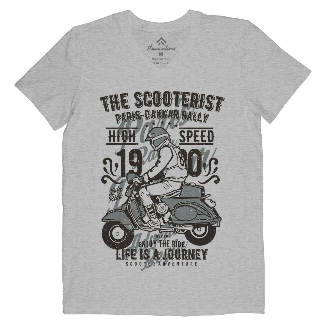 Scooterist 1980 Mens Organic V-Neck T-Shirt Motorcycles A774