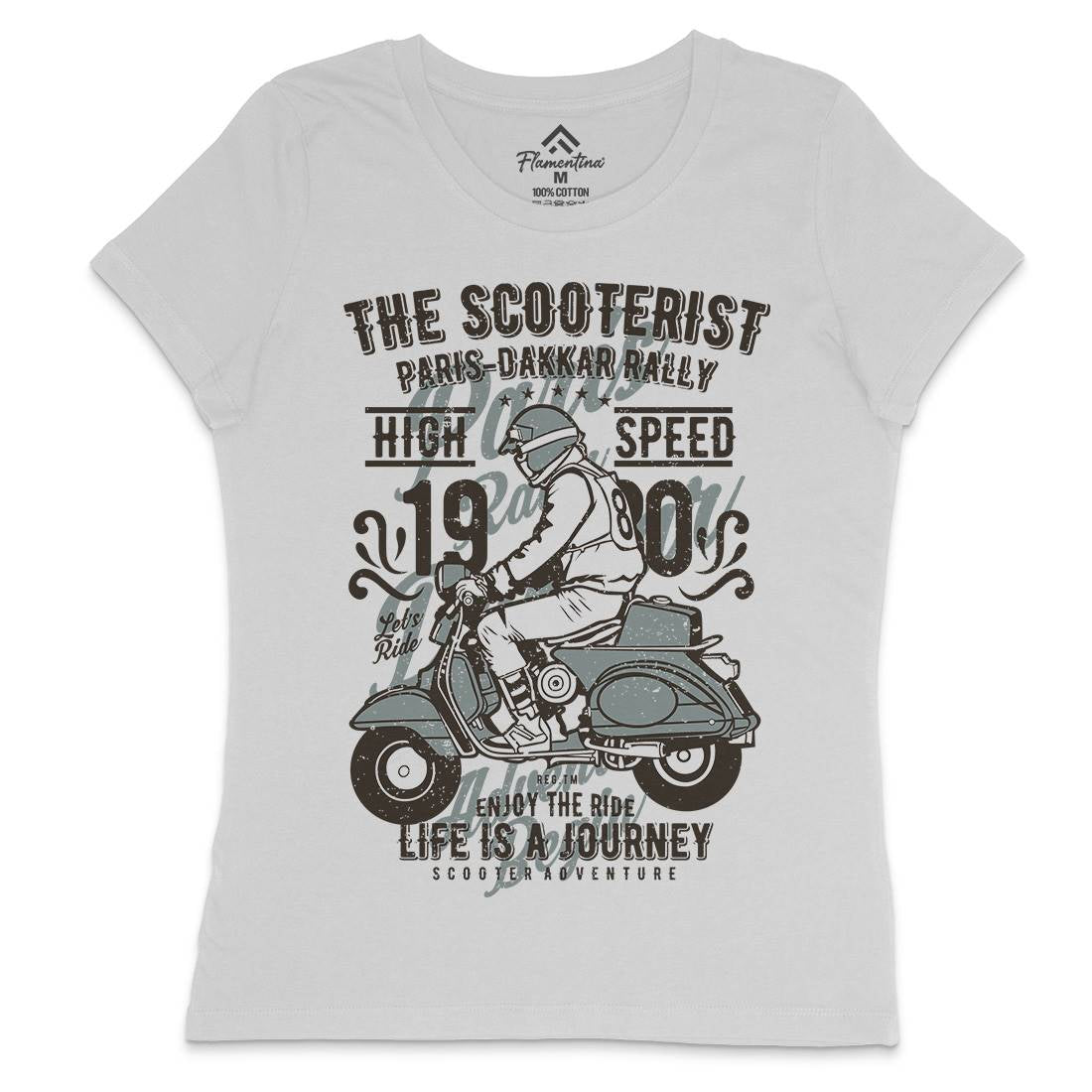 Scooterist 1980 Womens Crew Neck T-Shirt Motorcycles A774