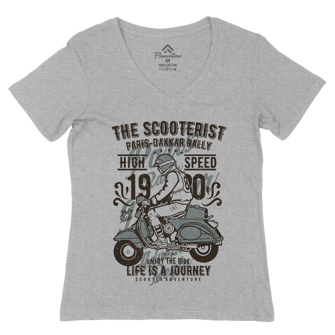 Scooterist 1980 Womens Organic V-Neck T-Shirt Motorcycles A774
