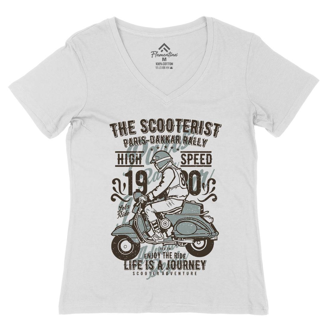 Scooterist 1980 Womens Organic V-Neck T-Shirt Motorcycles A774
