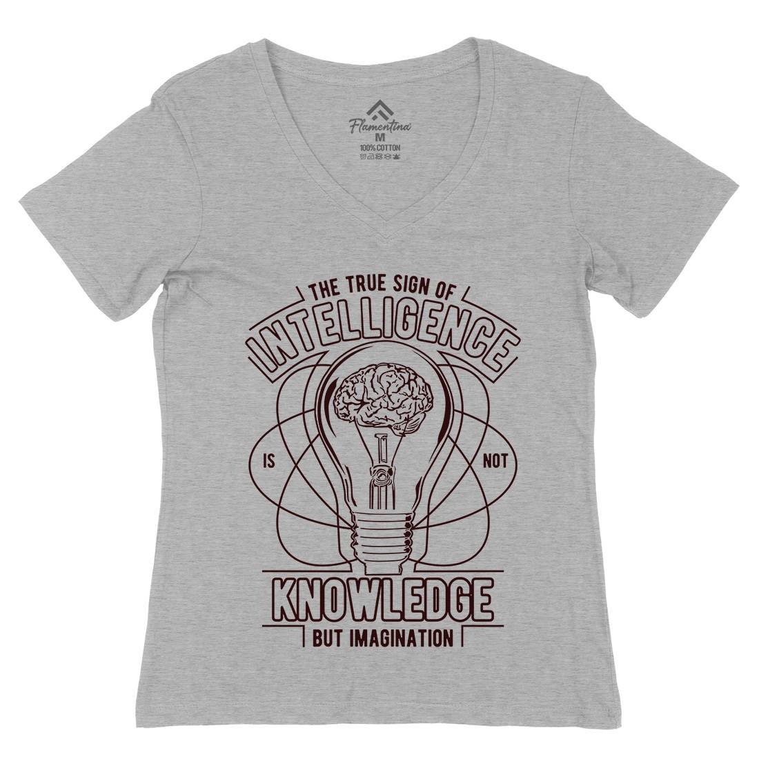 True Sign Of Intelligence Womens Organic V-Neck T-Shirt Quotes A776