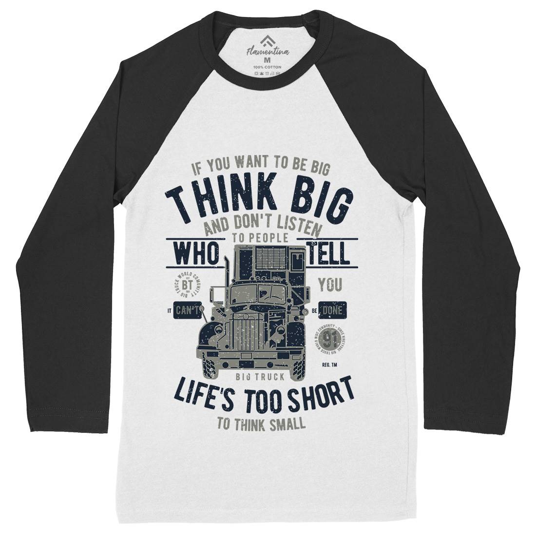 Think Big Truck Mens Long Sleeve Baseball T-Shirt Vehicles A777