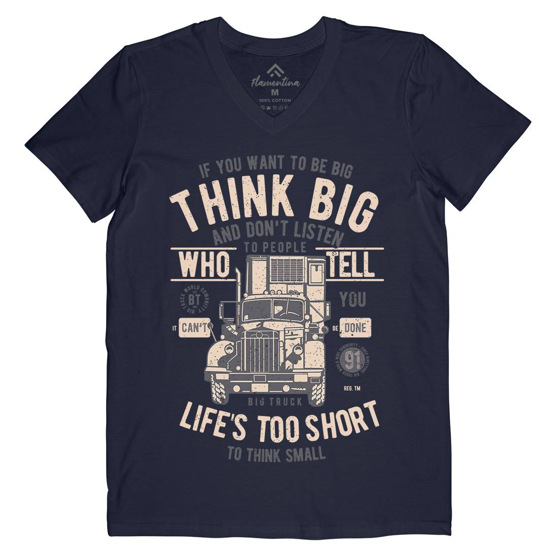 Think Big Truck Mens Organic V-Neck T-Shirt Vehicles A777