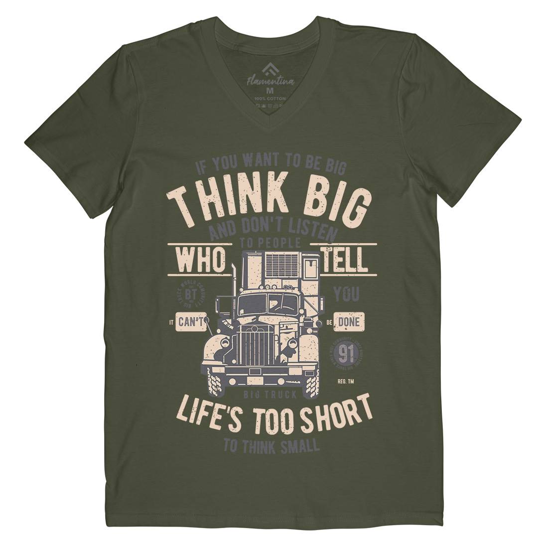 Think Big Truck Mens Organic V-Neck T-Shirt Vehicles A777