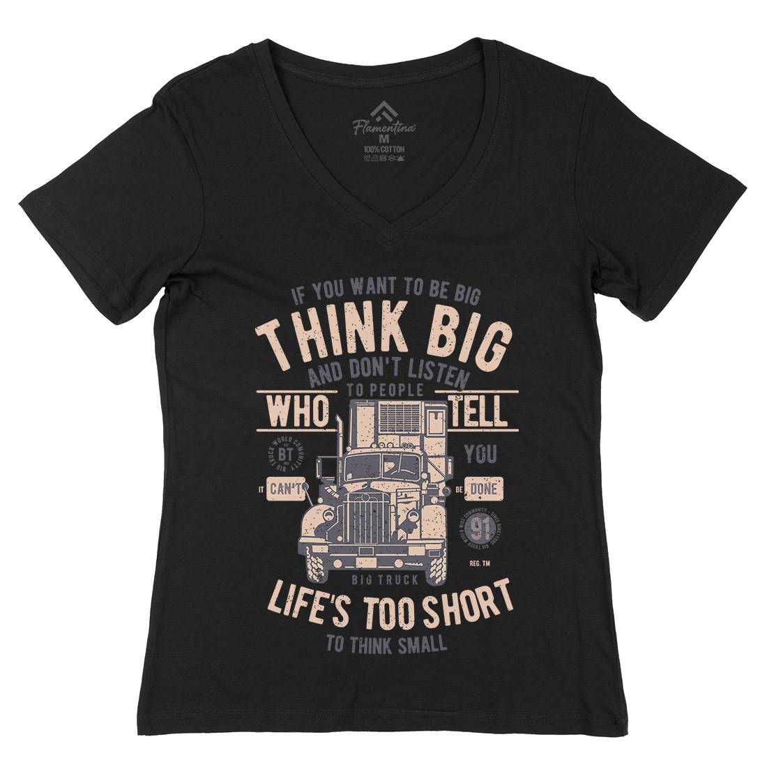 Think Big Truck Womens Organic V-Neck T-Shirt Vehicles A777