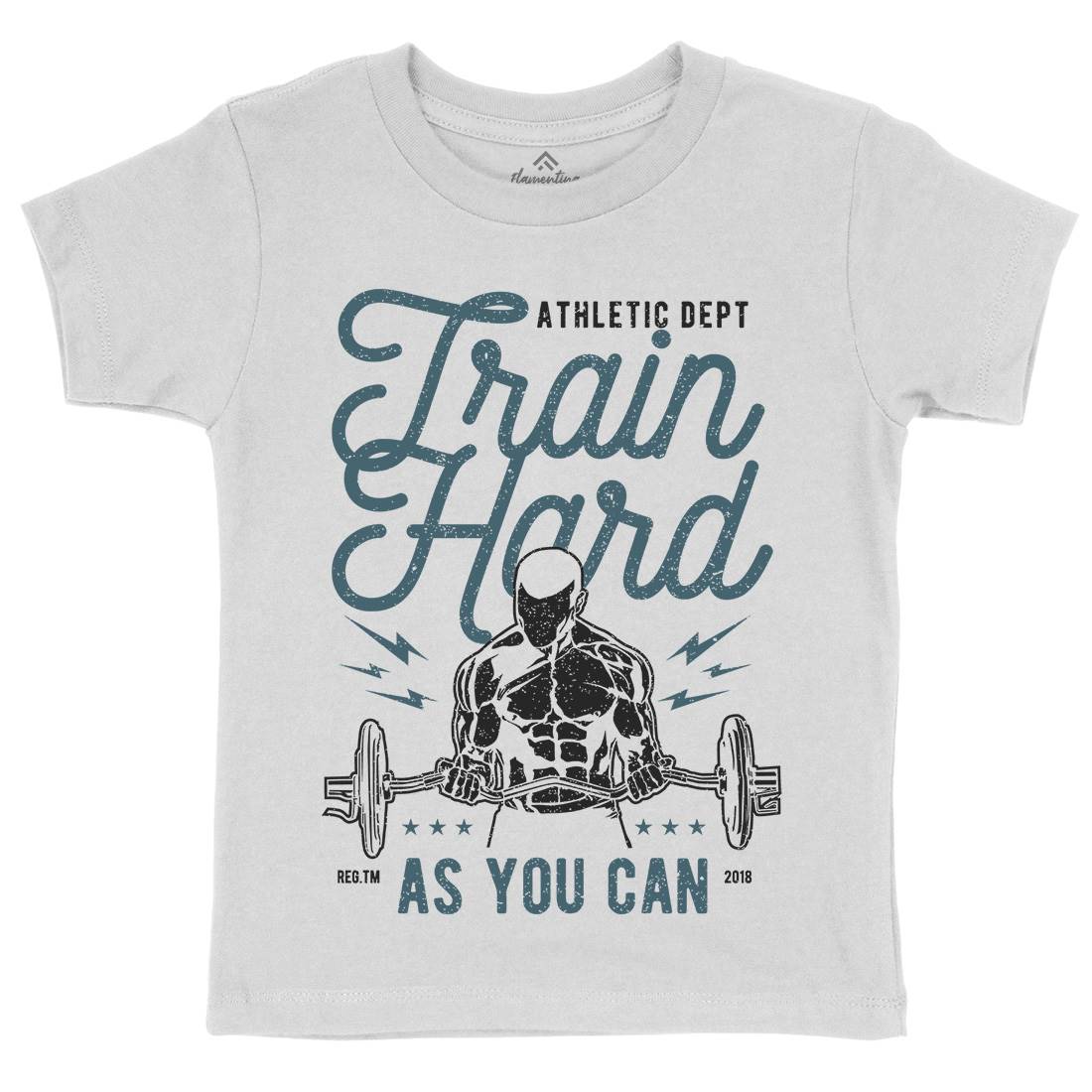Train Hard Kids Crew Neck T-Shirt Gym A778