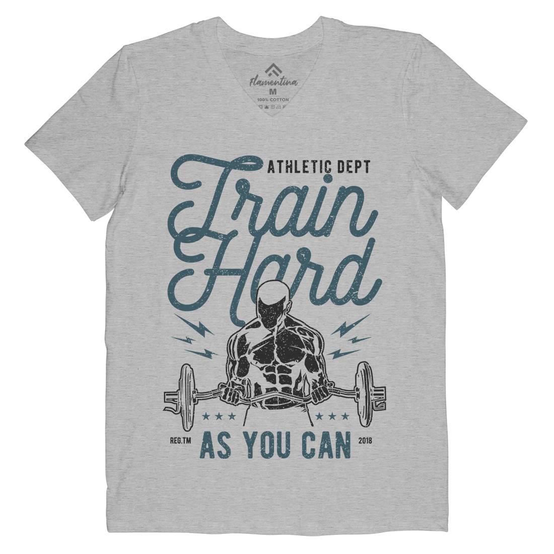 Train Hard Mens V-Neck T-Shirt Gym A778