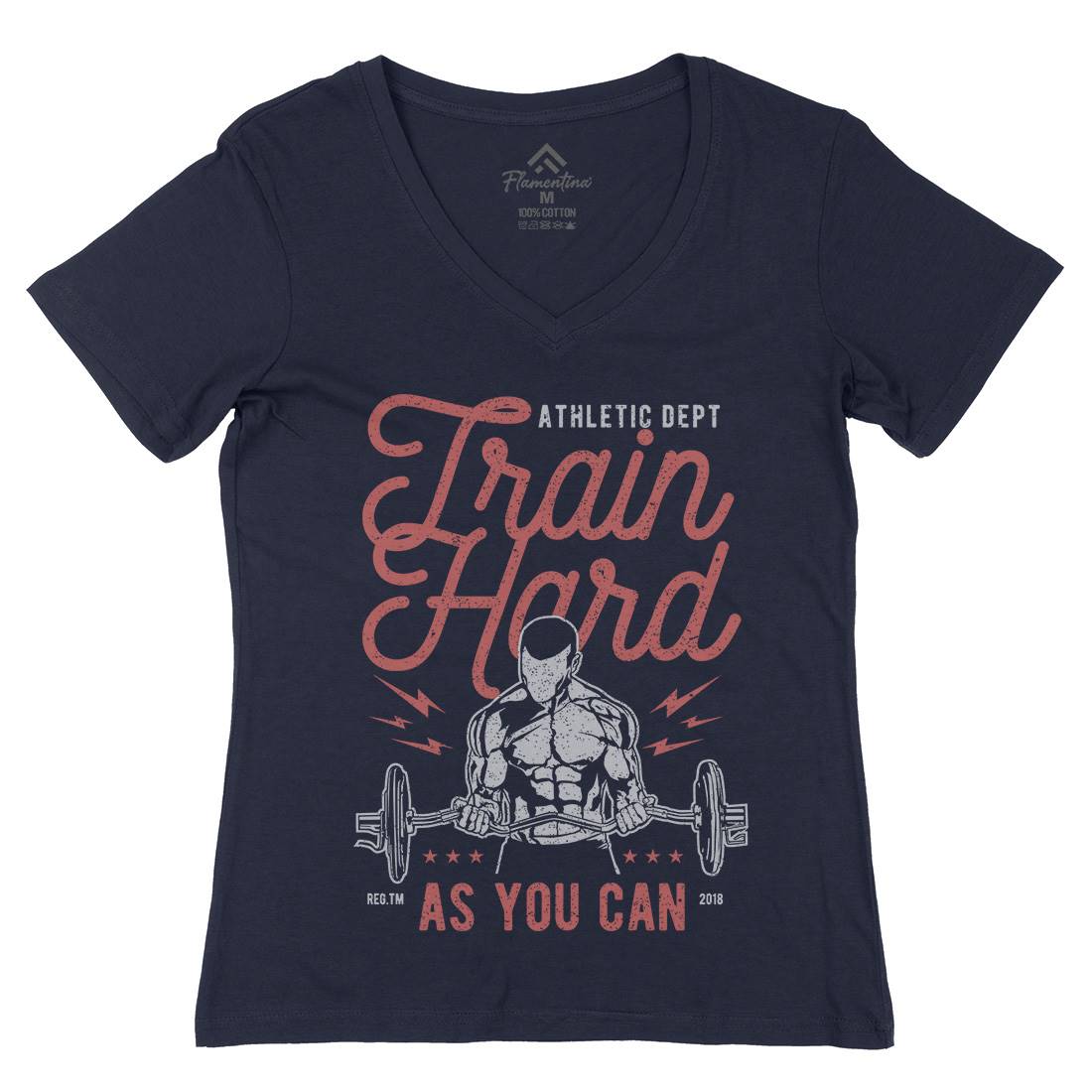 Train Hard Womens Organic V-Neck T-Shirt Gym A778