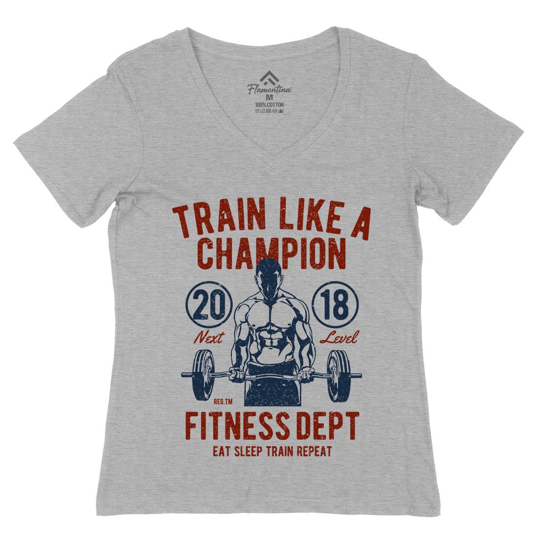 Train Like A Champion Womens Organic V-Neck T-Shirt Gym A779