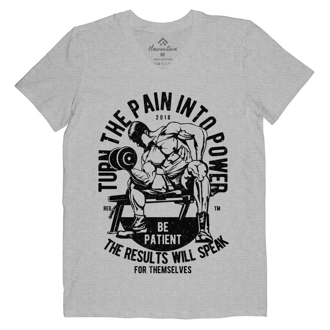 Turn The Pain Into Power Mens V-Neck T-Shirt Gym A780