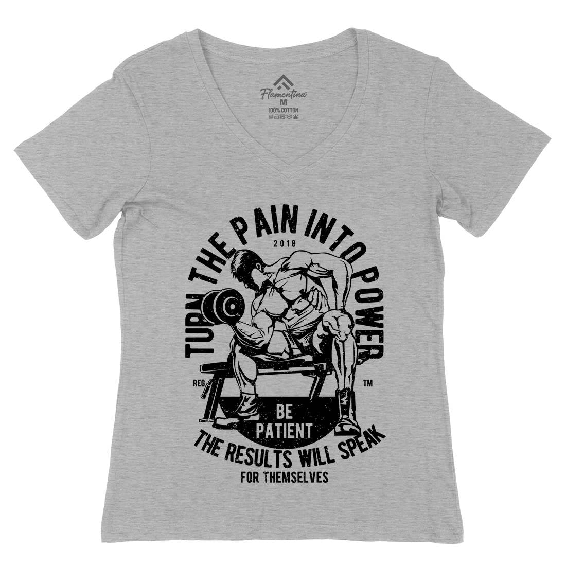 Turn The Pain Into Power Womens Organic V-Neck T-Shirt Gym A780