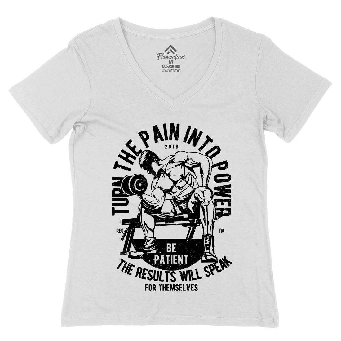 Turn The Pain Into Power Womens Organic V-Neck T-Shirt Gym A780