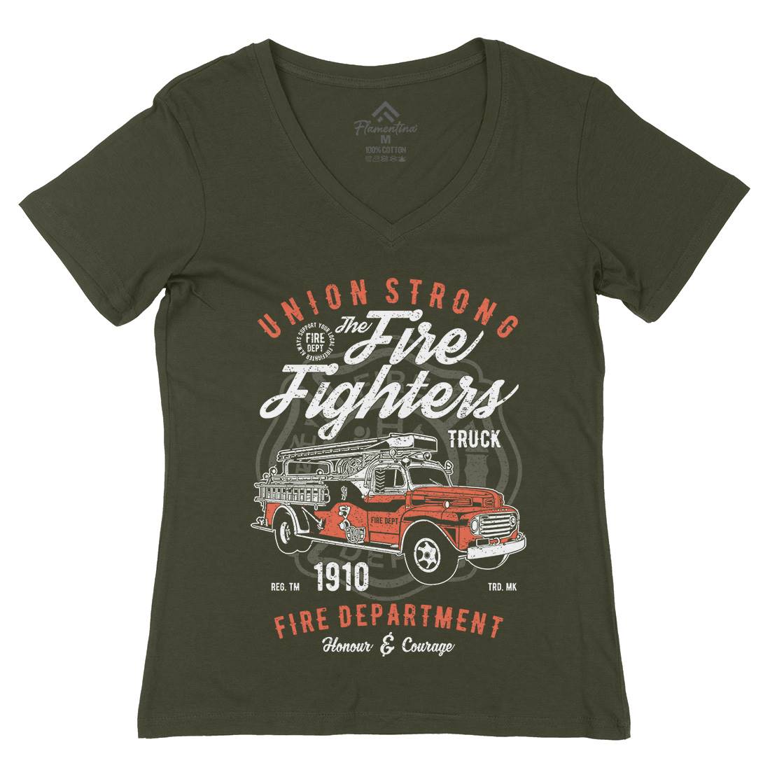 Union Strong Womens Organic V-Neck T-Shirt Firefighters A781