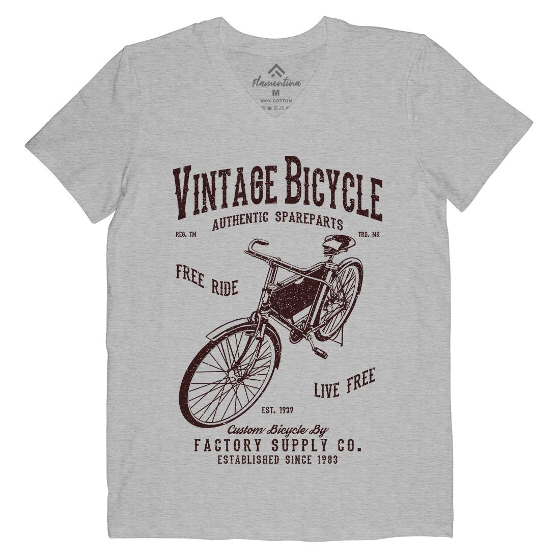 Vintage Bicycle Mens Organic V-Neck T-Shirt Bikes A784