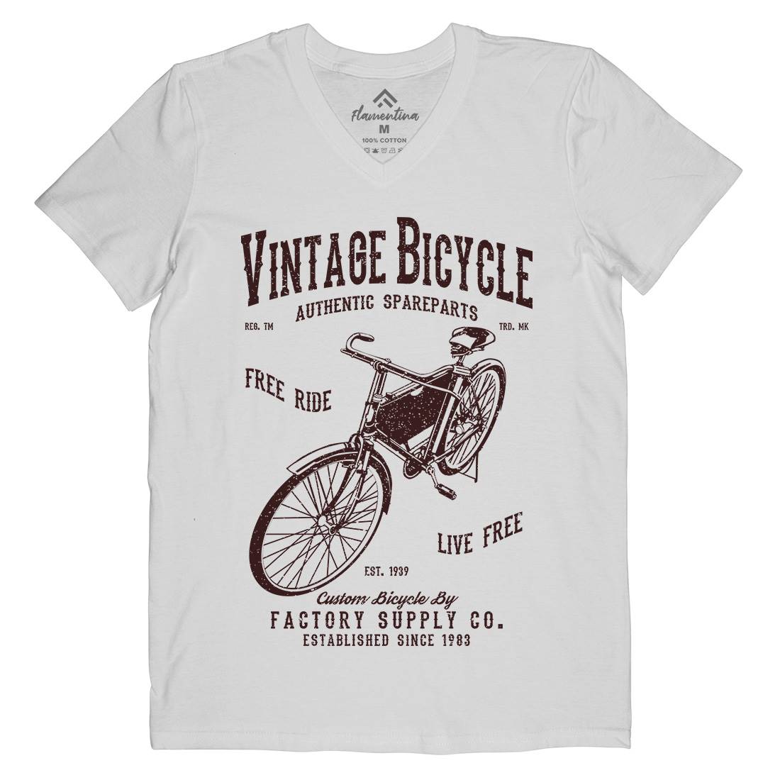 Vintage Bicycle Mens Organic V-Neck T-Shirt Bikes A784