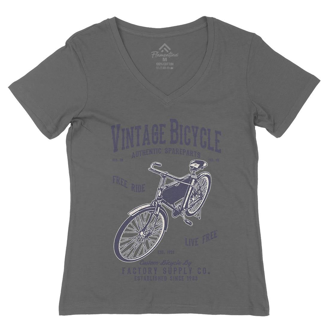Vintage Bicycle Womens Organic V-Neck T-Shirt Bikes A784