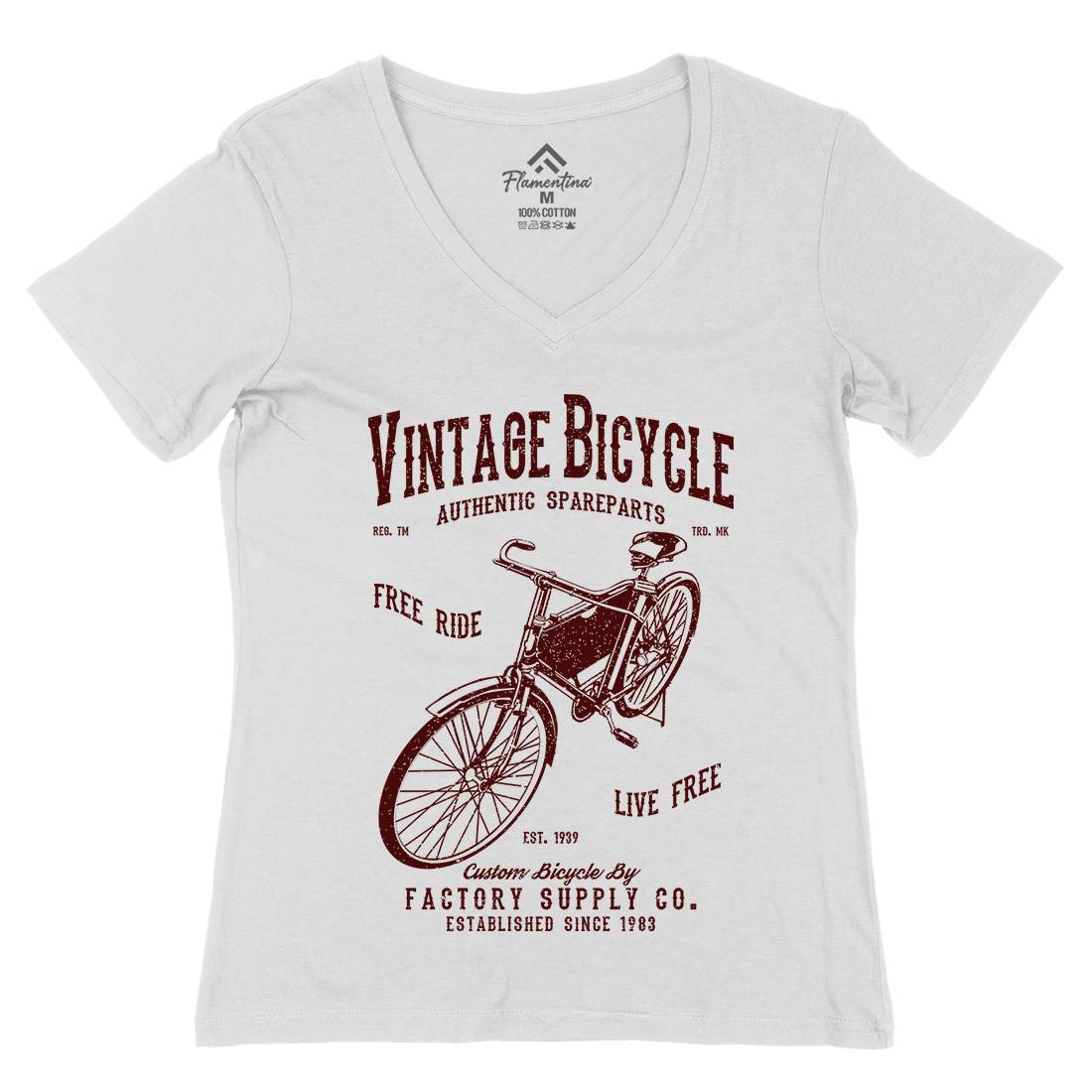 Vintage Bicycle Womens Organic V-Neck T-Shirt Bikes A784