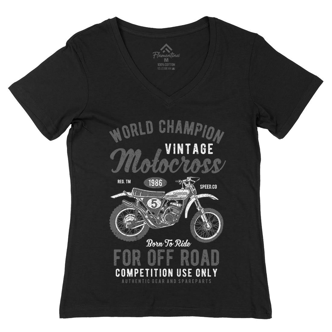 Vintage Motocross Womens Organic V-Neck T-Shirt Motorcycles A785