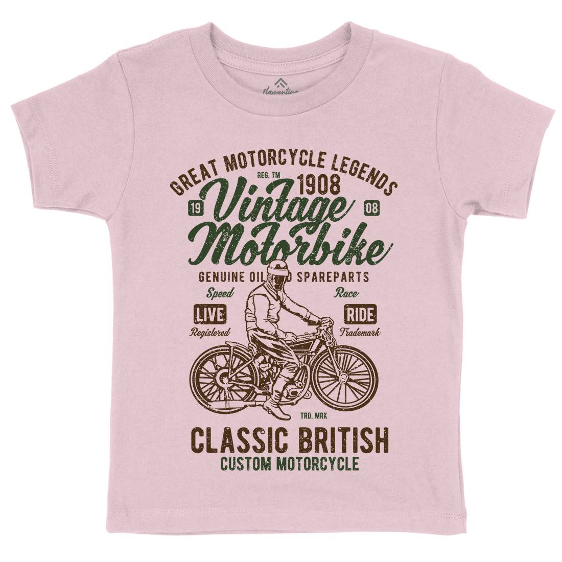 Vintage Motorbike Kids Organic Crew Neck T-Shirt Motorcycles A786