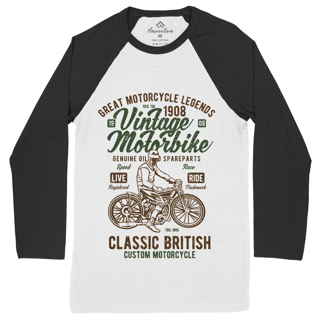 Vintage Motorbike Mens Long Sleeve Baseball T-Shirt Motorcycles A786