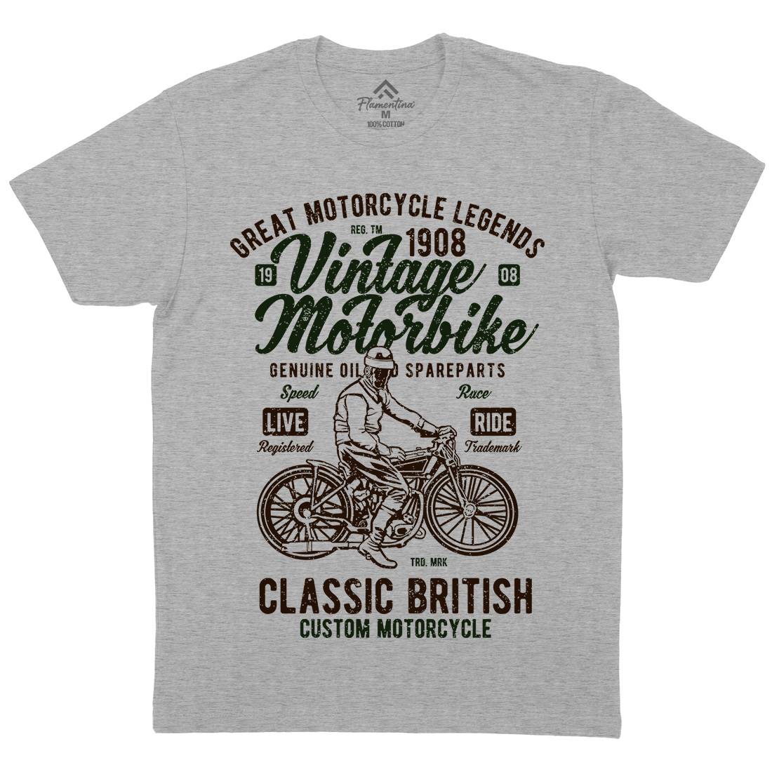 Vintage Motorbike Mens Organic Crew Neck T-Shirt Motorcycles A786