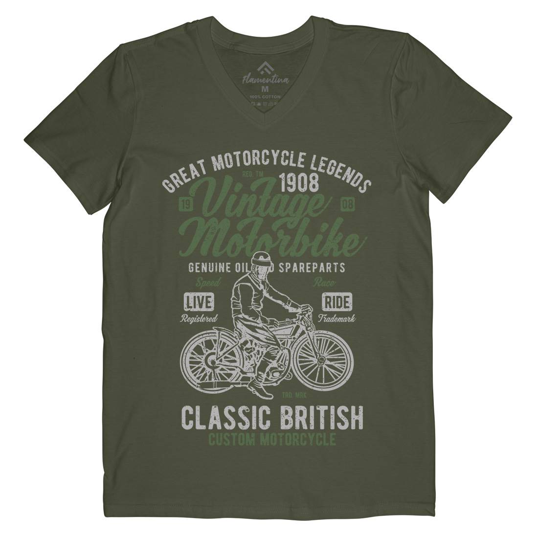 Vintage Motorbike Mens Organic V-Neck T-Shirt Motorcycles A786
