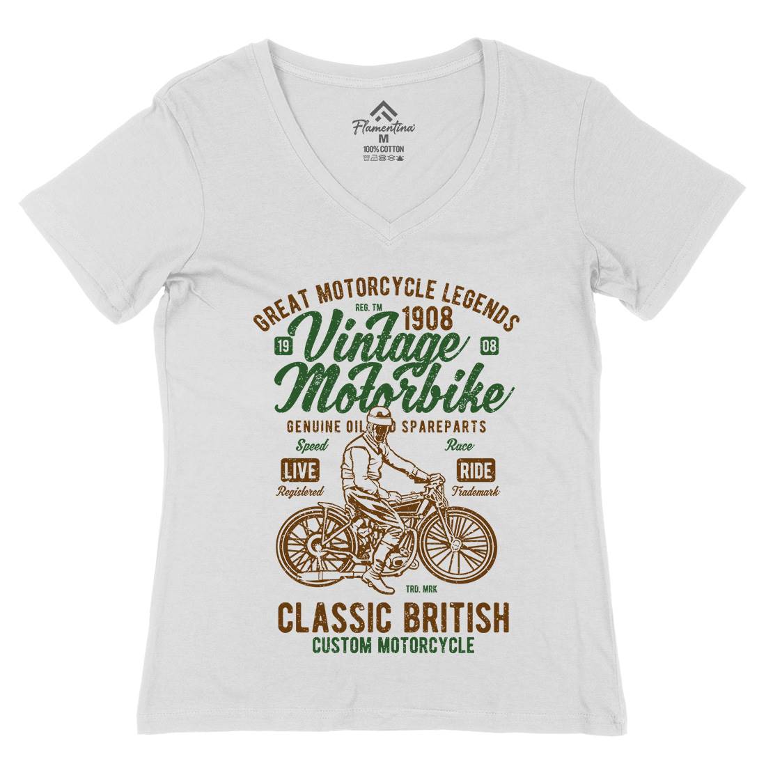 Vintage Motorbike Womens Organic V-Neck T-Shirt Motorcycles A786