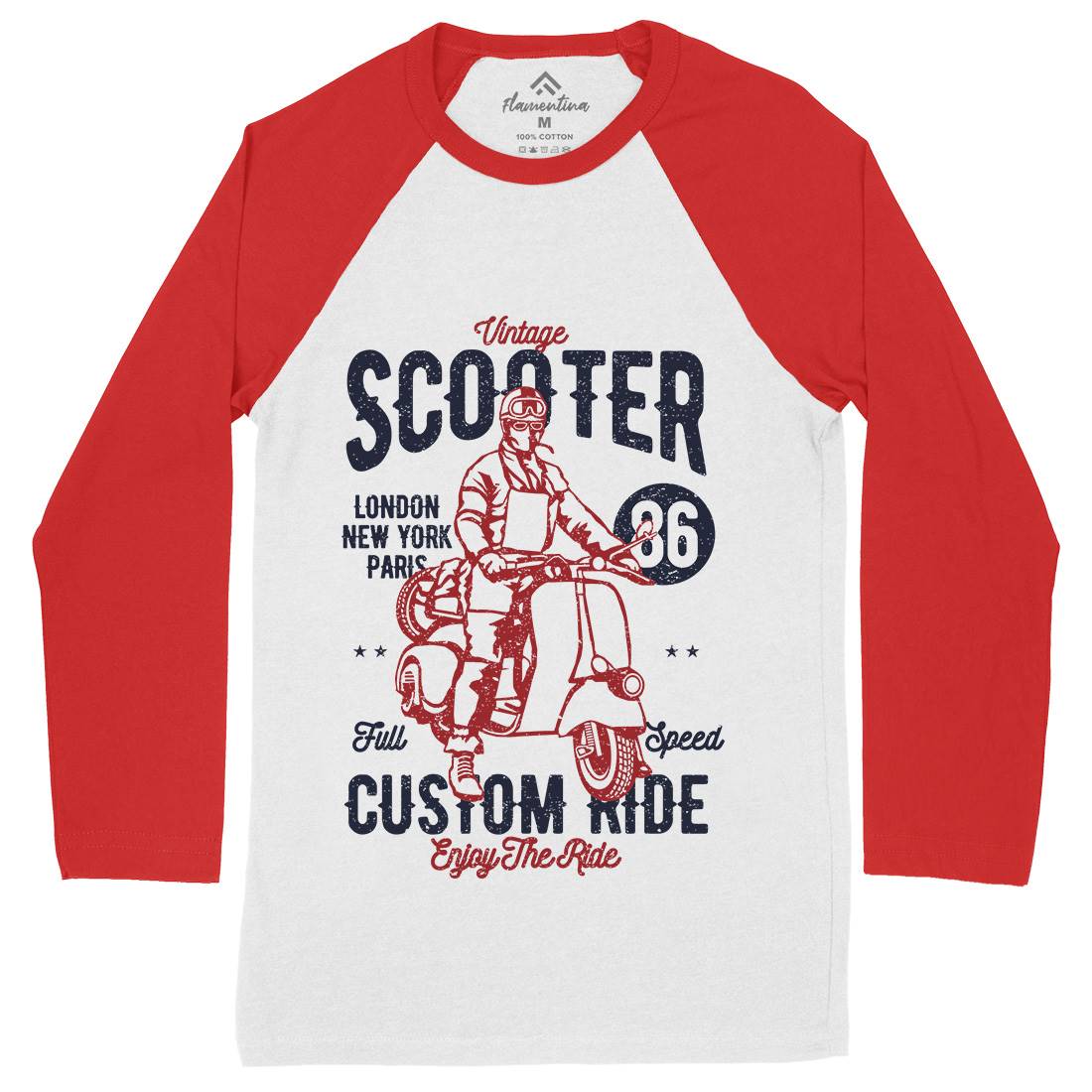Vintage Scooter Mens Long Sleeve Baseball T-Shirt Motorcycles A787