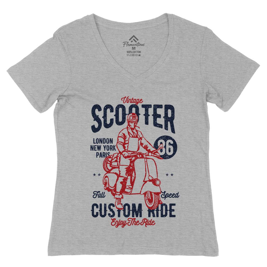 Vintage Scooter Womens Organic V-Neck T-Shirt Motorcycles A787