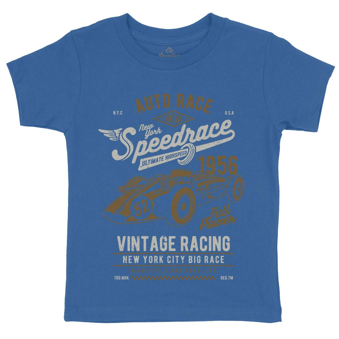 Vintage Speedrace Kids Organic Crew Neck T-Shirt Cars A788