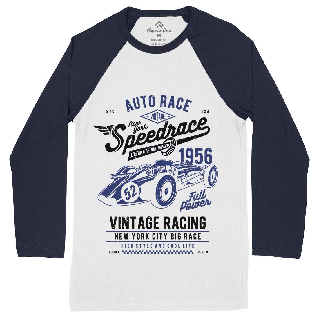 Vintage Speedrace Mens Long Sleeve Baseball T-Shirt Cars A788