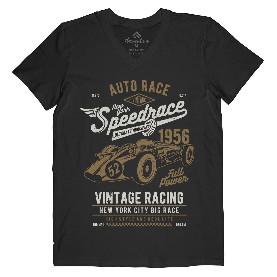Vintage Speedrace Mens V-Neck T-Shirt Cars A788