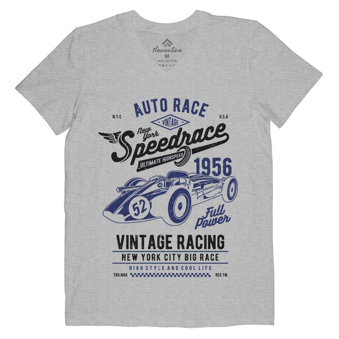 Vintage Speedrace Mens V-Neck T-Shirt Cars A788