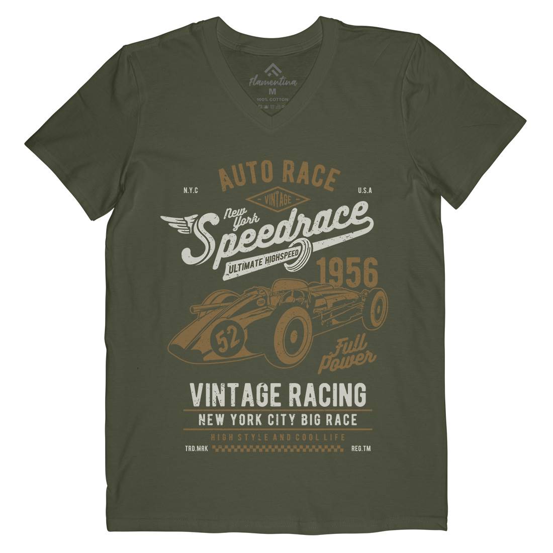 Vintage Speedrace Mens Organic V-Neck T-Shirt Cars A788