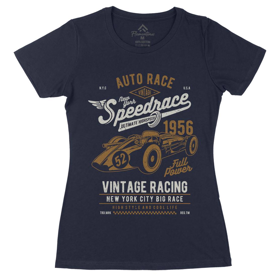 Vintage Speedrace Womens Organic Crew Neck T-Shirt Cars A788