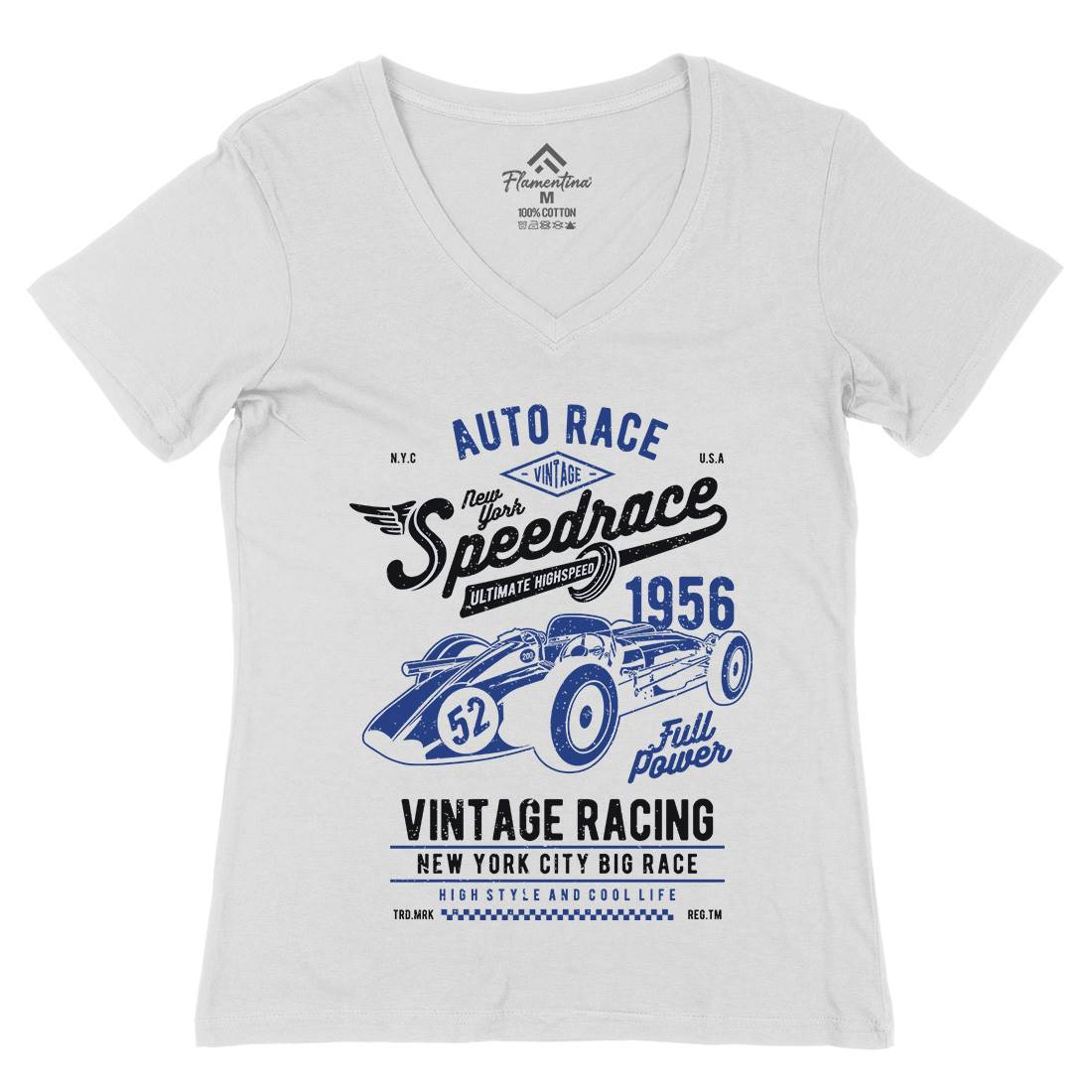 Vintage Speedrace Womens Organic V-Neck T-Shirt Cars A788