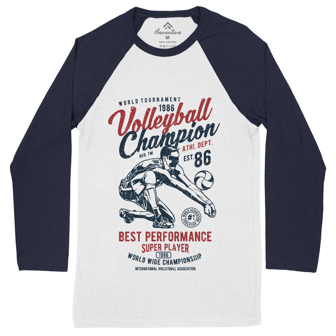 Volleyball Champion Mens Long Sleeve Baseball T-Shirt Sport A789