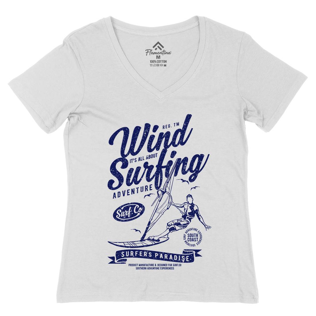 Wind Surfing Womens Organic V-Neck T-Shirt Surf A795