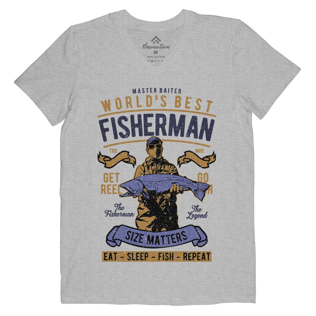 World&#39;s Best Fisherman Mens Organic V-Neck T-Shirt Fishing A797
