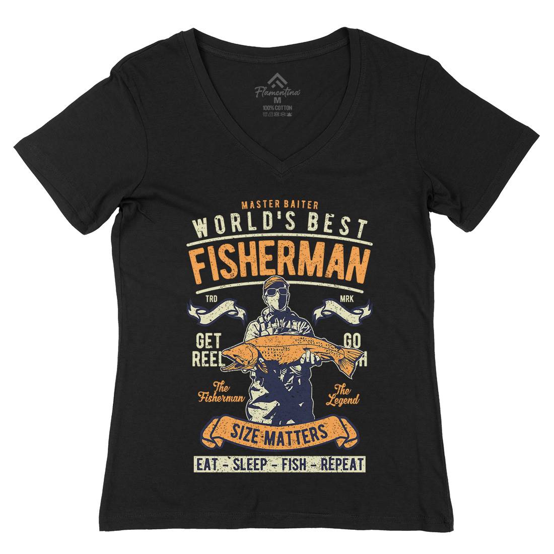 World&#39;s Best Fisherman Womens Organic V-Neck T-Shirt Fishing A797