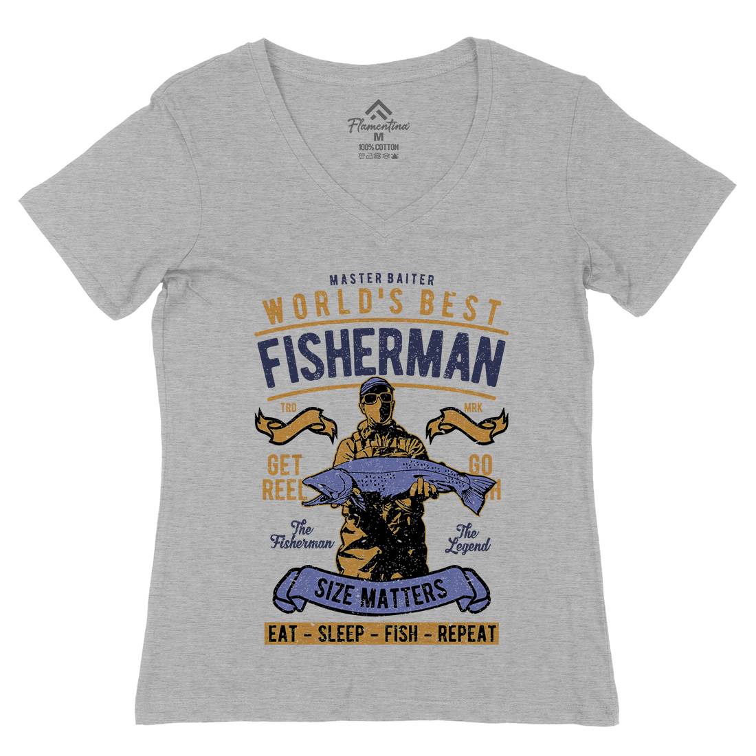 World&#39;s Best Fisherman Womens Organic V-Neck T-Shirt Fishing A797