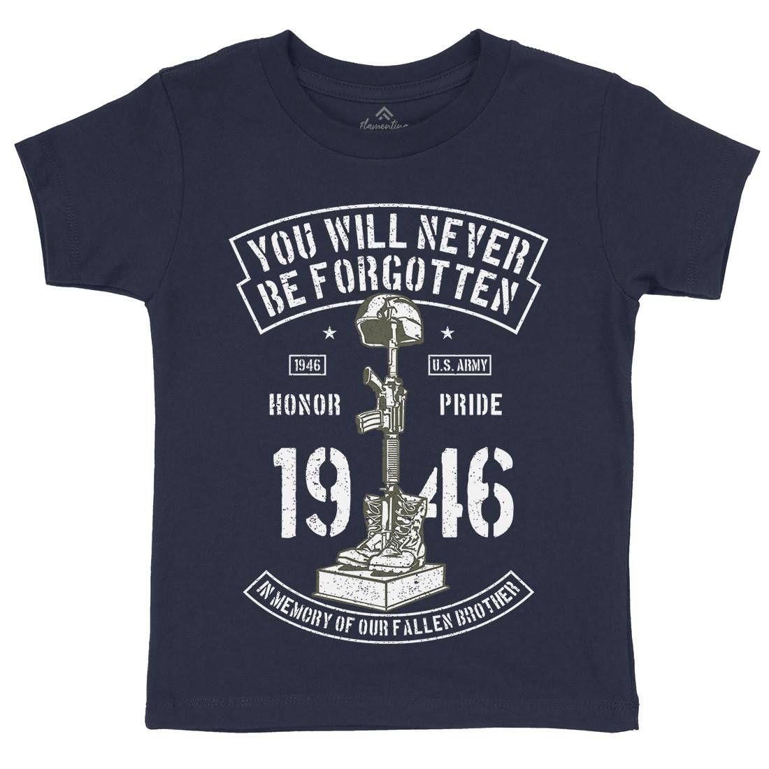 You Will Never Be Forgotten Kids Crew Neck T-Shirt Army A800