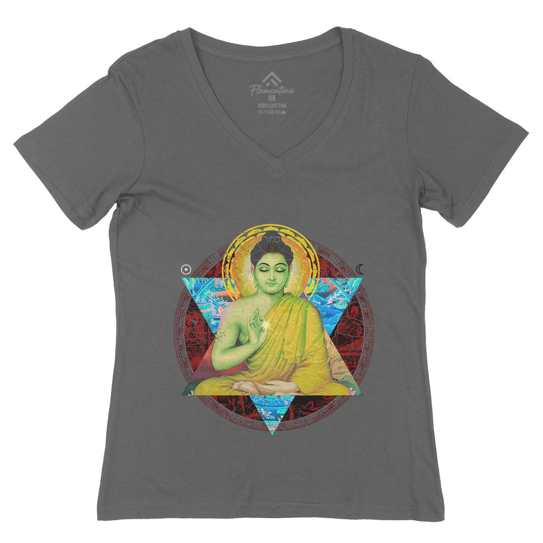 Buddhadharma Womens Organic V-Neck T-Shirt Illuminati A812