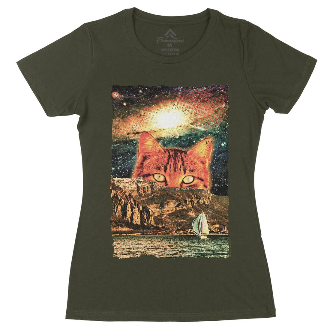 Catastic Trip Womens Organic Crew Neck T-Shirt Space A815