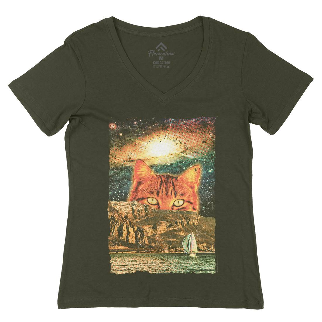 Catastic Trip Womens Organic V-Neck T-Shirt Space A815