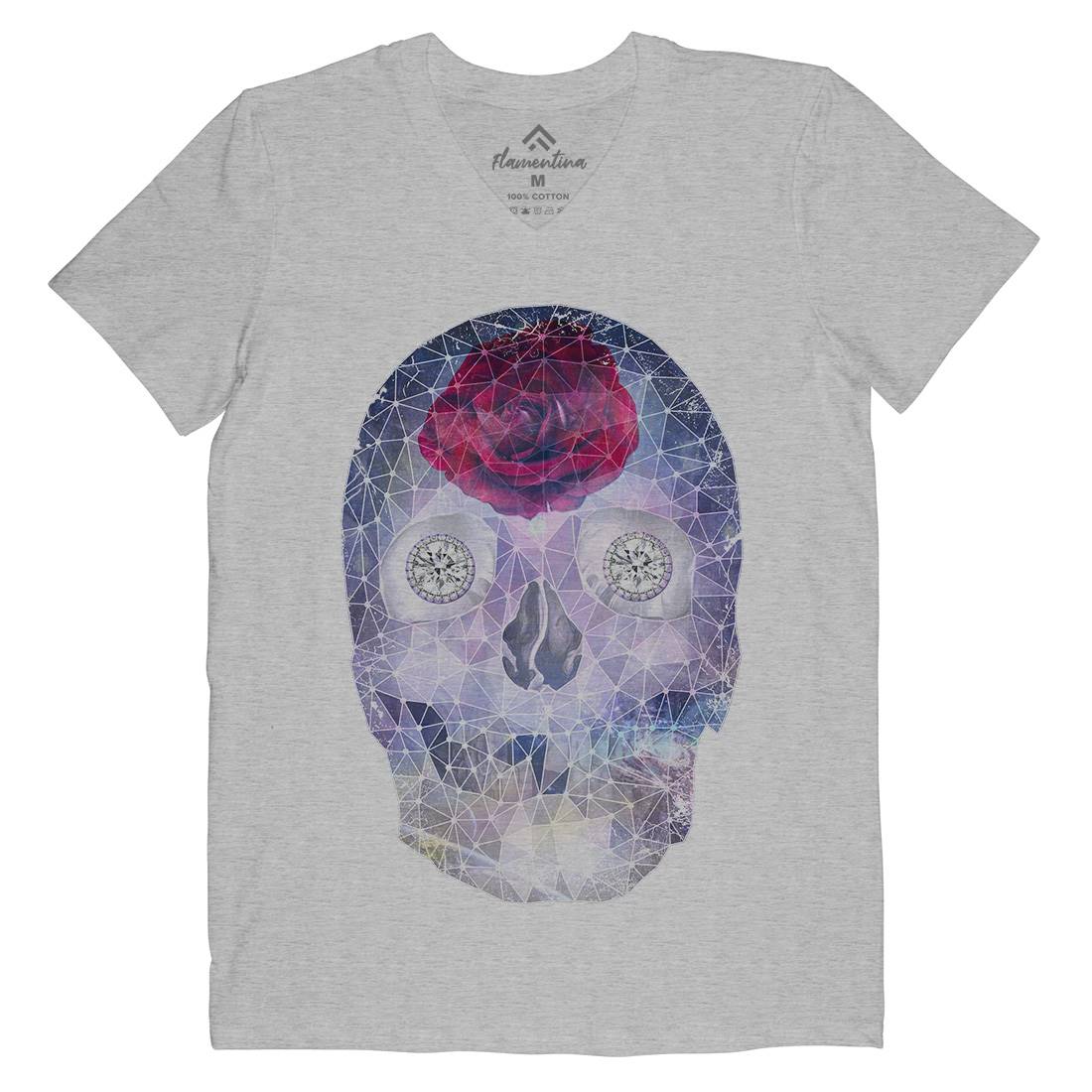 Crystal Skull Mens Organic V-Neck T-Shirt Space A816